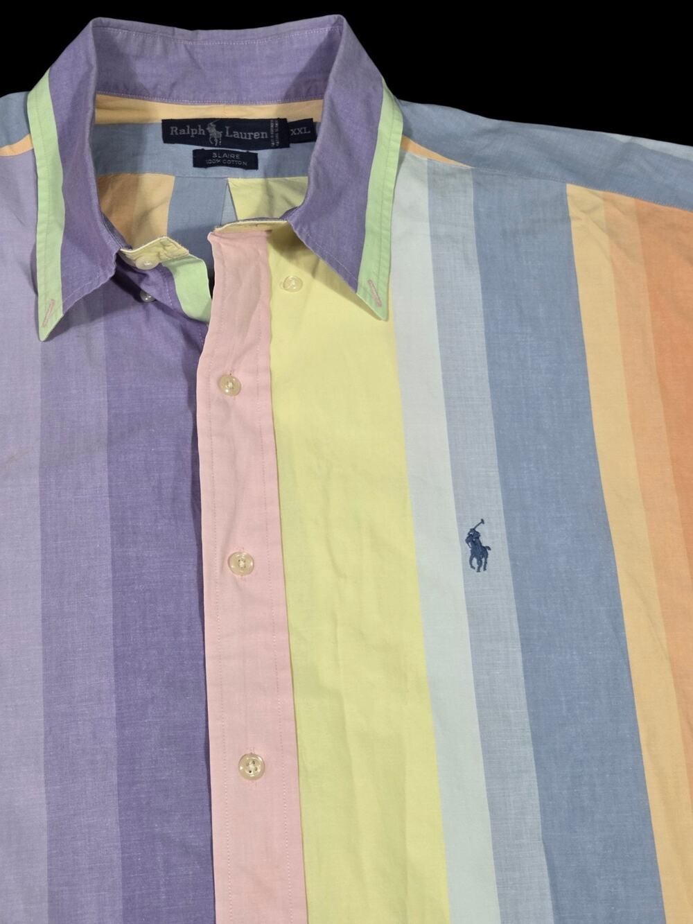 Ralph Lauren Blair Pastel Striped Shirt Short Sleeve Casual Button-Up Preppy 2XL